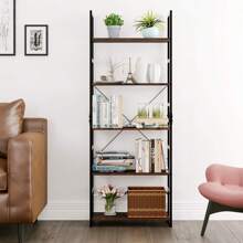 5 Tier Wall Shelf Bookcase Room Divider Filing Cabinet Standing Shelf Multi-Purpose Shelf Cupboard - 鏽棕色 - 查看 5