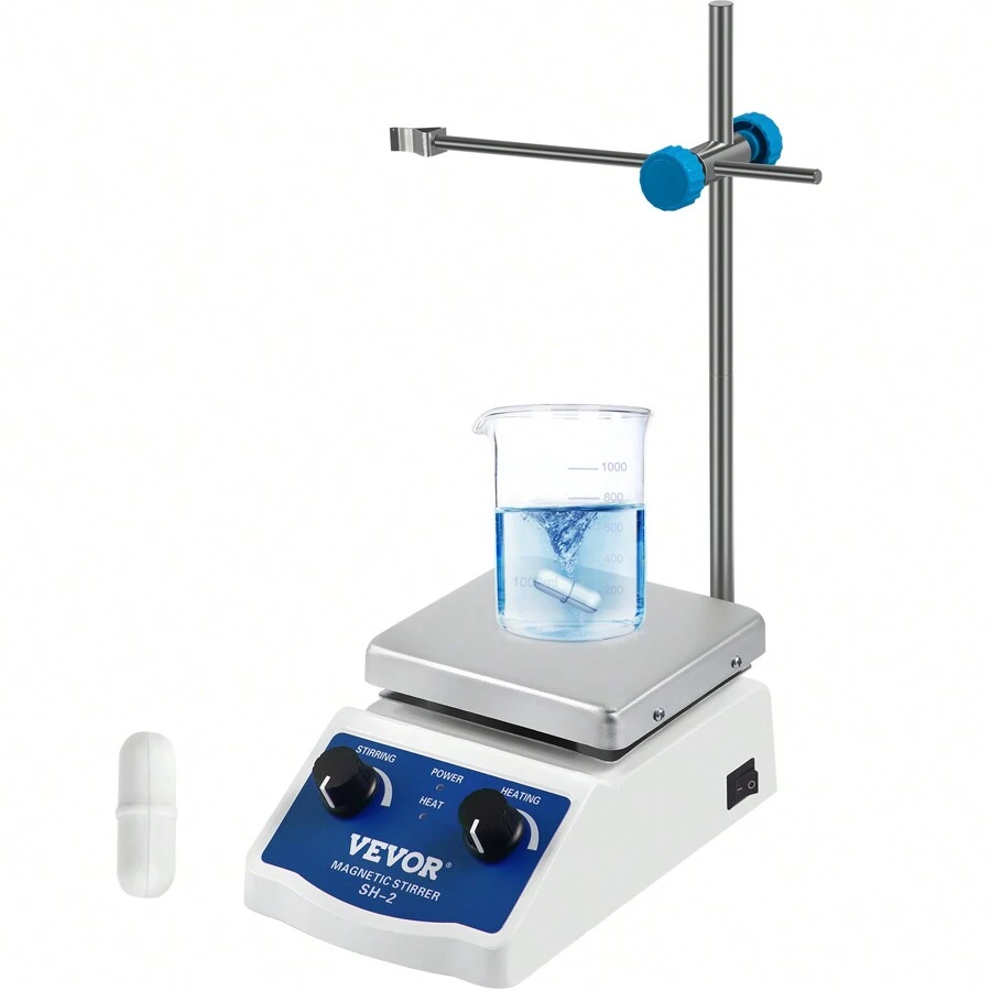 SH-2 Magnetic Stirrer, 0-2000 RPM, 1000ml Mixing Capacity Laboratory Magnetic Stirrer Hotplate With Stand, 180W Heating Power & 380°C Max Heating Temperature, For Lab Liquid Mixing Heating