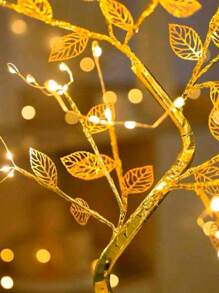 PAQUETE DE 10 PIEZAS LAMPARA DECORATIVA DE ARBOL CON HOJAS DORADAS CON 72 LUCES LED - Champán - Ver 3