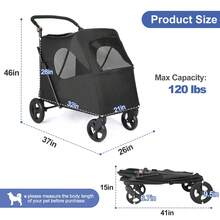 Dog Stroller, Pet Stroller For Small Dogs Cats, Up To 33 LBS With Storage Basket & Cup Holder, Black - View 5