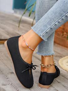 2024 Novo Cross-Border Plus Size Respirável Malha Princesa Lenço Flat Fechado Biqueira Confortável Elegante Sapatos Femininos, Versátil Produto Durante Todo o Ano - Preto - Ver 4