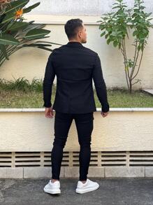 Men's Set Blazer Pants Slim Suit Formal Fashion - Black - View 5