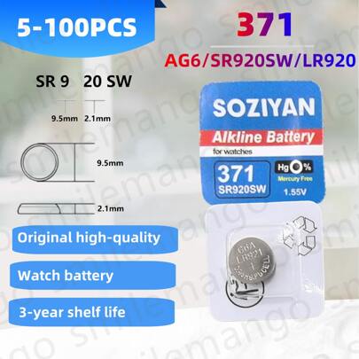 5-100PCS Original SOZIYAN AG6 371 SR920SW New 2024 Alkaline BatteryLR920 SR927 171 370 L921 LR69 SR920 Button Batteries For Watch Toys Remote Cell Coin Battery Independent Packaging
