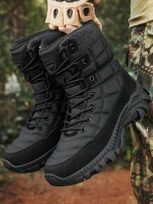 男士黑色高帮鞋 - 军训靴，户外工作靴，橡胶外底抓地力强，穿着舒适防滑，适合户外徒步、丛林徒步和水上探险 - 黑色 - 查看 2