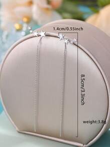 Nooxian Cubic Zirconia & Star Decor Threader Earrings - Silver - View 5