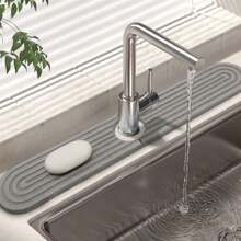 1 pièce Tapis de robinet de cuisine - Écran anti-éclaboussures en diatomite pour évier, plateau absorbant l'eau en pierre à séchage rapide, avec papier de verre, convient pour évier de cuisine, baignoire de salle de bain, séchage rapide, antidérapant, facile à nettoyer, 45 x 10 cm, 60 x 10 cm - Multicolore - Voir 2