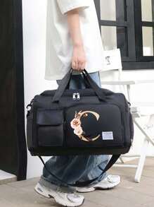 Borsa da viaggio multifunzionale in stile alla moda, in tessuto Oxford, di grande capacità, colore nero, adatta per vacanze, viaggi, fitness, palestra, università, con scomparti separati per riporre le scarpe, con tasche casuali, accessori e materiale scolastico