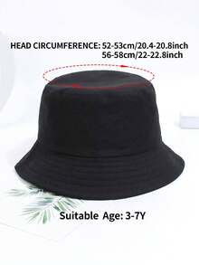 1pc Girls Solid Color Reversible Casual Bucket Hat For Daily Decoration - Black - View 4