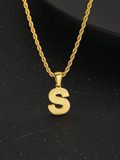 1pc Fashion Initial Letter Charm Twisted Chain Necklace For Kids Boys Girls Street Jewelry For Birthday Gift