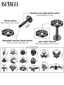 BESTEEL 1 buc. Bijuterii piercing Tragus pentru femei bărbați Helix cartilaj cercei conchii nas Stud din oțel inoxidabil Medusa Labret buze inel