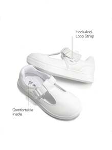 Girls Mary Jane School Uniform Shoes T-Strap Flat Sneakers Comfortable Lightweight For Toddler/Little Kid(Back To School Shoes) - White - View 9