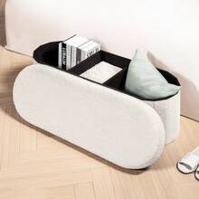 Folding Storage Ottoman, Long Ottomans Shoes Bench Ellipse , Teddy Storage Chest Footrest Seat 43.3"*14.96"*14.96"
