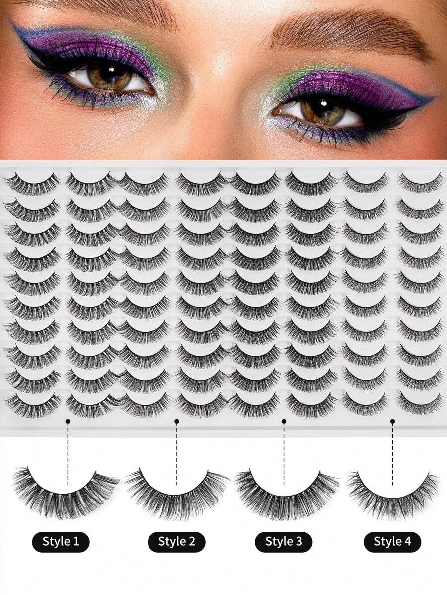 Happy Butterfly MAGEFY 40 Pairs Mixed Pack Natural Crossover False Eyelashes Handmade Lengthened Thick DD Curly Eyelashes Artificial Mink Eyelashes Makeup Tools Hot Sellers - 濃密款 - 查看 1