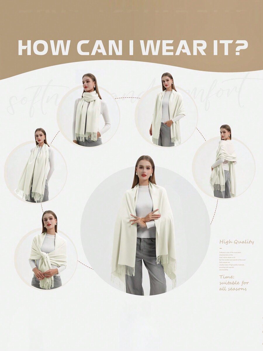 FADZOYLE 1pc Women's Pashmina Shawls And Wraps Solid Color For Evening