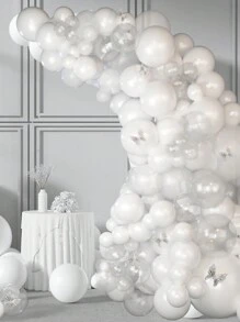 97 件派对白色透明五彩纸屑气球胶链、12 件蝴蝶装饰和 2 件气球配件，完美装饰 2025 年新年生日节日活动婚礼派对房间墙壁背景，装饰气球拱门套件 - 白色 - 查看 2