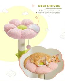 Flower Cat Tree 47.2" Multi-Level Cat Tower With Sisal Covered Scratching Posts, Cute Cat Condo For Indoor Small Medium Cats, Pink Top Perch, Ramp, Fluffy Ball - Pink - View 4