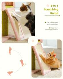 Flower Cat Tree 47.2" Multi-Level Cat Tower With Sisal Covered Scratching Posts, Cute Cat Condo For Indoor Small Medium Cats, Pink Top Perch, Ramp, Fluffy Ball - Pink - View 2