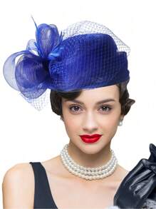 HIMESPORT Bridal Wedding Sinamay Fascinators Hats For Woman Ladies Cocktail  Tea Party Dress Hat With Veil Headdress Elegant Kentucky Derby Cap - Solid Color - View 7