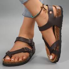 Womens Casual Fashion Adjustable Buckle Non-Slip Orthopedic Comfortableive Athletic Memory Foam Cushion Cork Footbed Slides Sandals - Brown - View 4