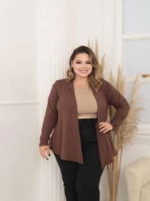 Plus Size Cardigans - สีน้ำตาลสนิม - ดู 1