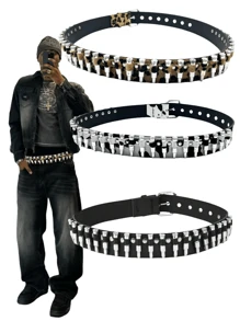 Men's Plus Size Bullet Shaped Western Style Belt, Punk Gothic Rapper Hip Hop Fashion Accessory For Decorating Outfits, Matches With Hoodies, Suitable For Daily Wear And Holidays,School Halloween Skull Skeleton Summer, School Fall, Autumn, Halloween Autumn-Winter Accessories,Suitable For Teens, Youth,Men,Casual, Outdoor, Athletic, Vacation, Graduation Gifts, Birthday, Daily Wear - Multicolor - View 1