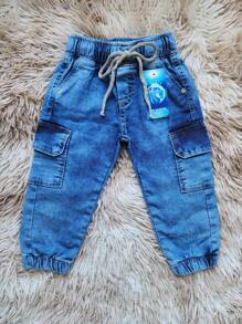 Calça jeans Bebe Menino Primeiros Passos  P M G - Azul - Visão 2
