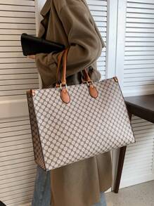 时尚印花多功能旅行购物手提包，超大容量复古手提包，复古手提包/单肩包，女士时尚通勤手提包，背包，书包，开学第一天完美之选，适合所有季节，秋冬季 - 卡其色 - 查看 6