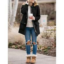 Womens Coats Fall Winter Mid Length Thick Warm Pea Coat Elegant Faux Wool Coat With Detachable Hat Jacket Outerwear - Black - View 3