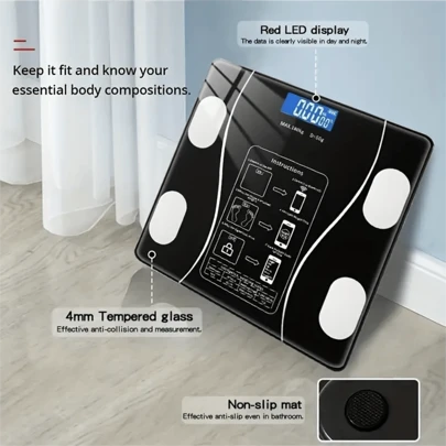 1pc Body Fat Scale, Digital Weight Scale, LED Display Weight Scale, Available In Multiple Colors, Battery Model (Battery Not Included)
