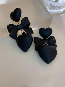 Brincos longos com pingente de coração em forma de laço preto acrílico, moda vintage, elegante, personalizado, acessórios para festa de casamento para mulheres e meninas, joias para namorados, mãe, dia das mães, presente