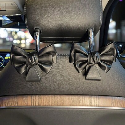 AD 2pcs/Set High-End Internet Celebrity Leather Bowknot Multifunctional Car Hooks For Hanging Items