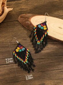 1 对度假波西米亚风格六朵小花玻璃珠手工编织串珠女士时尚吊坠流苏串珠耳环适合日常佩戴和节日礼物情人节