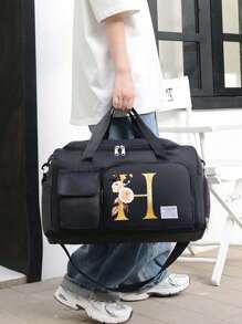 Borsa da viaggio multifunzionale in stile alla moda, in tessuto Oxford, di grande capacità, colore nero, adatta per vacanze, viaggi, fitness, palestra, università, con scomparti separati per riporre le scarpe, con tasche casuali, accessori e materiale scolastico