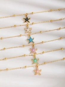 6pcs/Set Cute Delicate Summer Starfish Charm Beaded Bracelet For Kids Girls Friends Banquet Beach Vacation Party Fine Jewelry Accessory For Children Birthday Gift - Multicolor - View 3