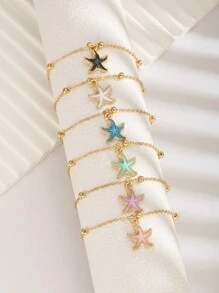 6pcs/Set Cute Delicate Summer Starfish Charm Beaded Bracelet For Kids Girls Friends Banquet Beach Vacation Party Fine Jewelry Accessory For Children Birthday Gift - Multicolor - View 2