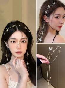 topshiny Fashionable Rhinestone Butterfly & Tassel Hairband, Luxurious Headwear With Unique Design, Hair Accessory For Women,Hairband,Hair Hoop Headbands - Multicolor - View 12