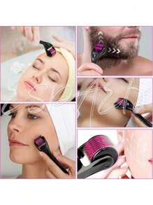 Derma roller Facial, Capilar, Barba Regenera Colágeno rodillo de microagujas - Negro - Ver 5