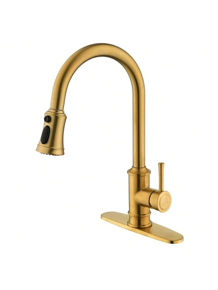 High Arc Brushed Nickel Single Handle Kitchen Faucet With Pull 
