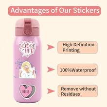 55PCS Pink Nurse Stickers Vinyl Aesthetics Stickers For Scrapbooking, Diary, Laptop, Bumper, Skateboard, Water Bottle, Computer, Phone, Cartoon, Hard Hat, Car Stickers And Decals - Multicolor - View 7