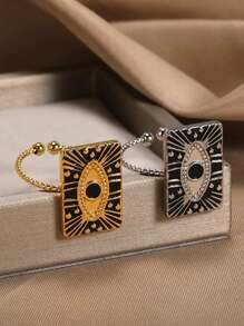 新款黑色珐琅邪眼心形戒指，不锈钢可调节开口戒指，18K镀金不褪色吊坠，时尚饰品，节日派对配饰，情人节礼物 - 不銹鋼戒指 - 查看 4