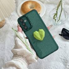 綠色1入組愛心形狀+矽膠帶手機殼，適用於三星S24U，閃亮版，新S23設計，矽膠防震超輕量後蓋，適用於A55 A73 M34 - 綠色 - 查看 12