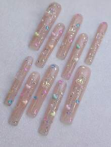 10 件手工制作可佩戴指甲，5.5厘米长水管，甜美女孩，火辣女孩风格，快速佩戴美甲，可拆卸可重复使用 - Follow Your Heart - 查看 13