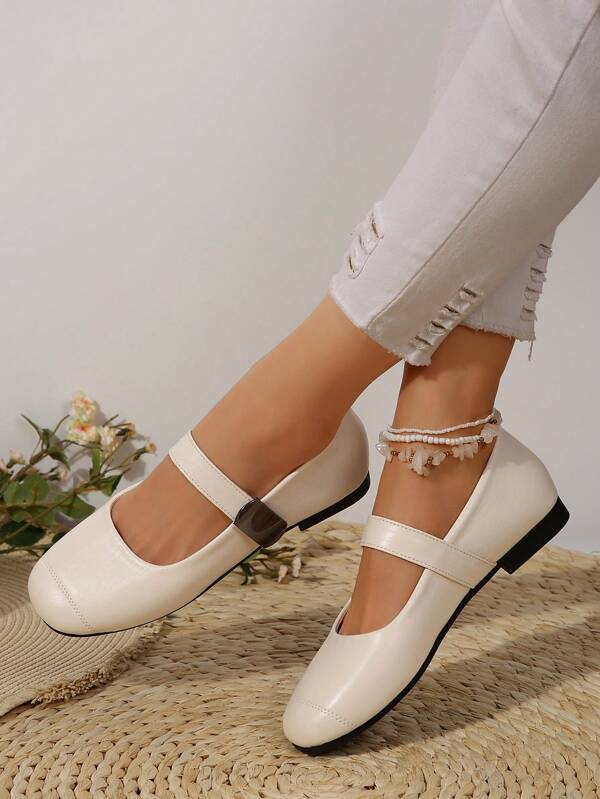 Zapatos Mary Jane vintage para mujer, punta redonda con correa de hebilla simple, dulce y fresco, zapatos planos para uso casual en la primavera y otoño que combinan con todo
