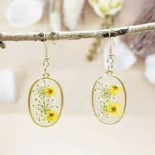 Bông Tai Phong Cách Bohemian Thủ Công, 1 Đôi, Hoa Khô Tòn Ten, Phụ Kiện Trang Sức Hoa Tự Nhiên Cho Nữ, Trang Sức Phong Cách Kỳ Nghỉ - bông tai - Xem 6