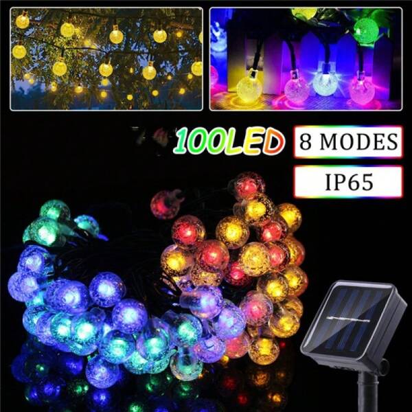 12M 100Balls Garden Solar Globe Crystal Balls Decorative Lighting, With 8 Lighting Modes ,IP65 Waterproof String Lights For Garden,Yard,Home,Party,Wedding,Christmas Decoration, Outdoor Garden Lighting For Pathway, Yard, Patio