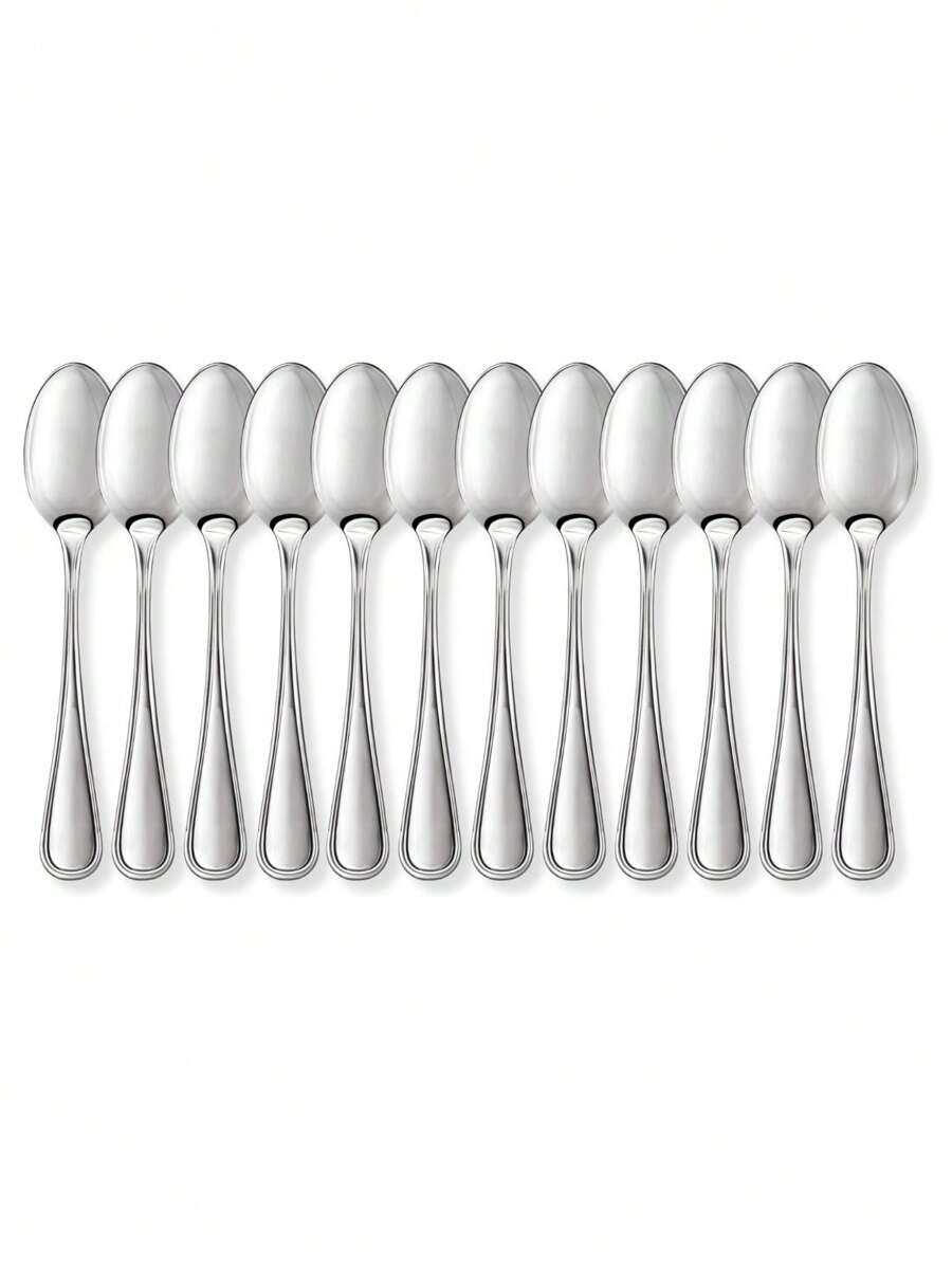 Set With 12 Pieces Stainless Steel Soup Spoons Silver Color Restaurant Kitchen Accessories - Grey - View 1