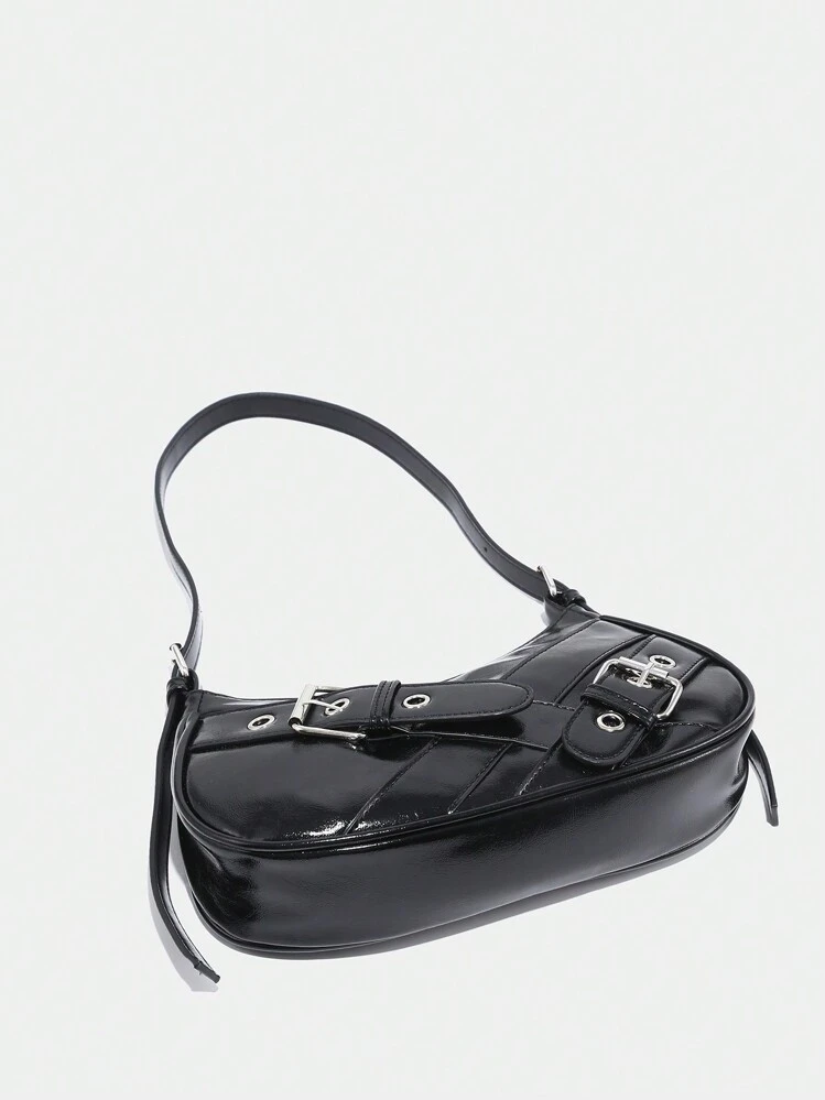 1pc Black PU Leather Y2K Gothic Fashionable Type Shoulder Bag With