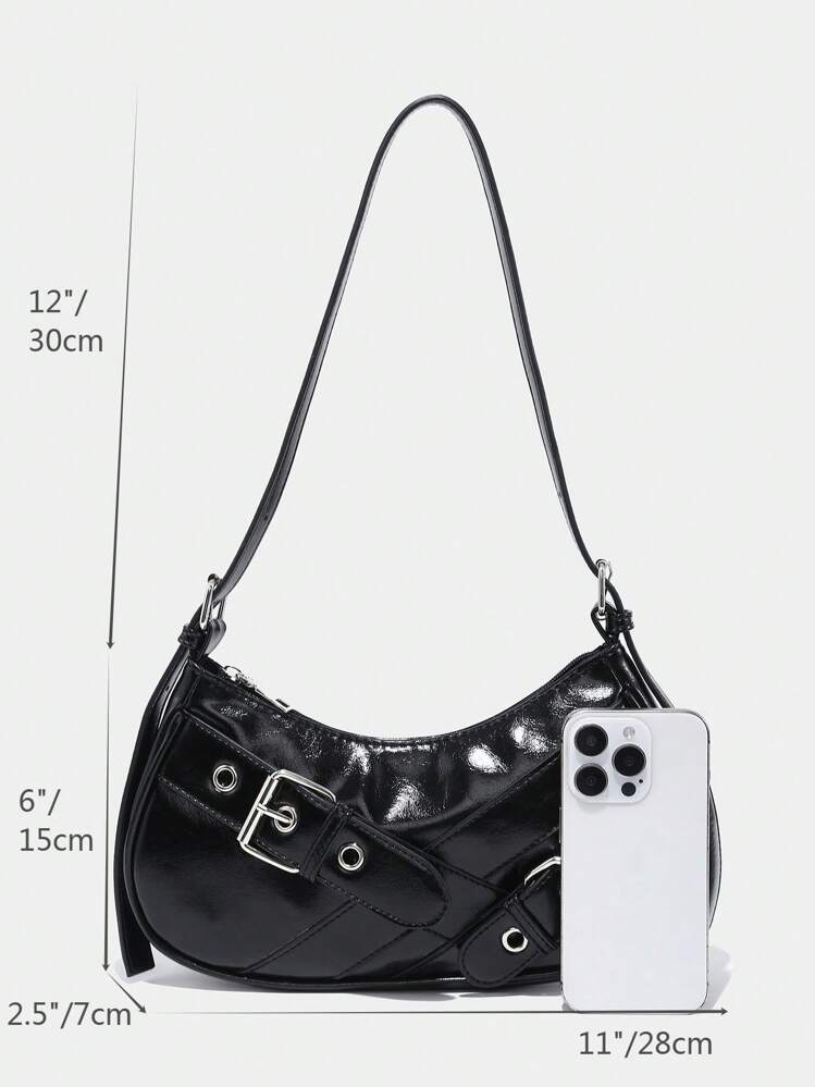 1pc Black PU Leather Y2K Gothic Fashionable Type Shoulder Bag With