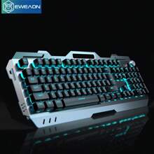 EWEADN GX810 Wired Keyboard, Mechanical Feel E-Sports Gaming Typing Computer Office Universal, Plug And Play Wired USB Gaming Keyboard With Adjustable Bracket, Multi-Function Knob Optical Keyboard Suitable For Windows System - Black - Blue Backlight, Keyboard With Multimedia Keys And Number Keys - Black - View 3