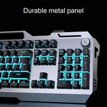 EWEADN GX810 Wired Keyboard, Mechanical Feel E-Sports Gaming Typing Computer Office Universal, Plug And Play Wired USB Gaming Keyboard With Adjustable Bracket, Multi-Function Knob Optical Keyboard Suitable For Windows System - Black - Blue Backlight, Keyboard With Multimedia Keys And Number Keys - Black - View 5
